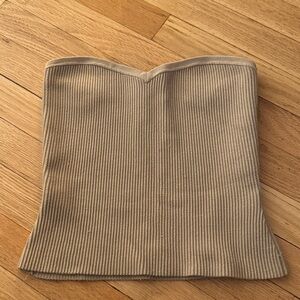 Aritzia Babaton sculpt Ribbed Strapless Tube Top in Light Taupe